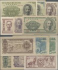 Vietnam: First series of the National Bank of Vietnam 1951 with 6 banknotes including 10 Dong P.59a in UNC, 20 Dong P.60a in XF+, 50 Dong P.61a (green...