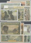 West African States: set of 6 banknotes containing 50 Francs ND(1985) P. 1 (XF+), 100 Francs ND(1959-62) P. 2a (XF), 500 Francs BENIN ND P. 202B (XF),...