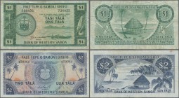 Western Samoa: Pair with 1 and 2 Tala ND(1967), P.16b, 17a, both in used condition with several folds and lightly stained paper. Condition: F (2 pcs.)...