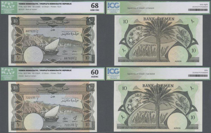Yemen: pair of 2 banknotes from Yemen Democratic Republic / Peoples Democratic R...