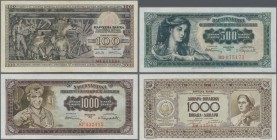 Yugoslavia: Very nice set of the 1946 and 1955 series comprising 50, 2 x 100, 500 and 1000 Dinara 1946, 100 Dinara 1953, 100, 500 and 1000 Dinara 1955...