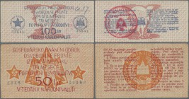 Yugoslavia: State Financial Department, Liberation Front 50 and 100 Lit ND(1944), P.S104, S105, the 50 in about F+ with some folds and the 100 in XF+ ...