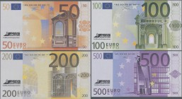 Testbanknoten: 4 sets of advertising Test notes with 5, 10, 20, 50, 100, 200 and Euros of the German company REIS-Eurosystems, printed on normal paper...