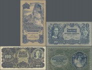 Austria: Lot with 27 banknotes comprising for example 100.000 Kronen 1922 P.81 in F, 10, 20 and 100 Schilling 1945 P.114, 116, 118 in F+ to VF, 10 Sch...