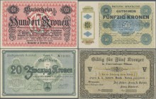 Czechoslovakia: Collectors album with 131 pcs. Notgeld 1848-50 and 1914-22, POW camp money WW I, so called ”Bettlergeld”, Ephemera from the Territory ...