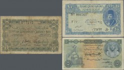 Egypt: Lot with 19 banknotes comprising for example 5 Piastres L.1940 P.163 (F-), 10 Piastres L.1940 P.168 (F), 5 Pounds 1958 P.31 (F) and some more. ...