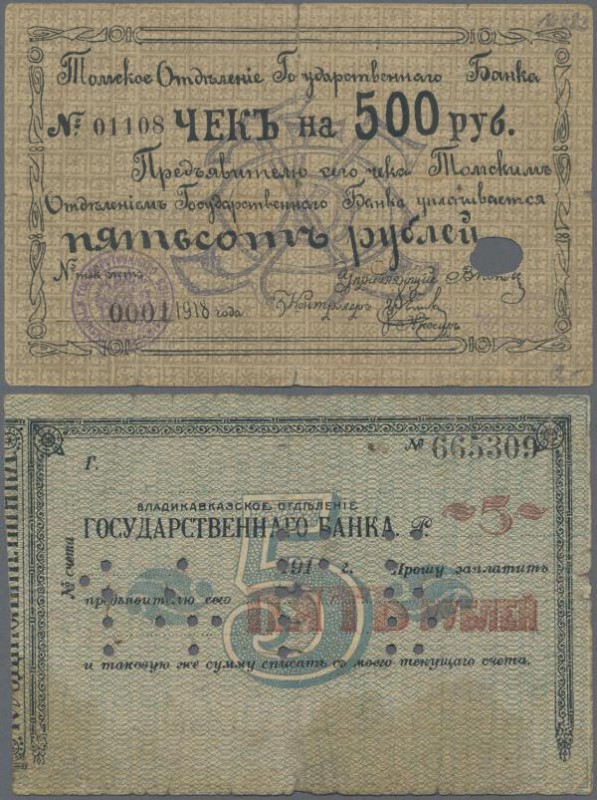 Russia: Nice lot with 11 banknotes containing 500 Rubles City of Tomsk 1918 (F),...