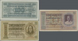 Ukraina: Lot von 88 Scheinen: um 1918 11 Scheine und Bond Certificates 2-1000 Hryven, 24 Scheine Deutsche Besetzung 1942 mit je 3 Scheine: 1 Karbowane...