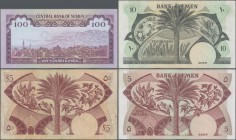 Yemen: Nice Lot with 21 Banknotes Yemen Democratic Republic 5 Dinars South Arabian Currency Authority ND(1965) P.4b (F), 18 x 5 Dinars Bank of Yemen N...