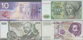 Alle Welt: Collectors book with 137 banknotes from all over the world comprising for example Canada 10 Dollars, Mauritius 100 Rupees, GAmbia 25 Dalasi...