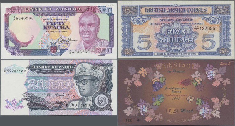 Alle Welt: Collectos box with 320 banknotes and advertising notes from all over ...