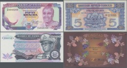 Alle Welt: Collectos box with 320 banknotes and advertising notes from all over the world containing for example West African States 500 Francs letter...