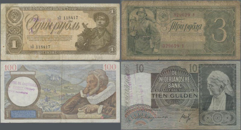 Alle Welt: Nice lot with 9 banknotes Belgium 1000 Francs = 200 Belgas, 100 Franc...