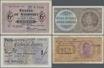 Alle Welt: Very nice lot with 24 banknotes containing Great Britain 2 x 1 Pound ND(1940-48) in VF, French Pacific Territories 500 Francs in aUNC, Germ...