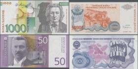 Alle Welt: Collectors album with about 120 banknotes, most of them from the former Yugoslavian countries including Serbian Krajina 5 Million Dinara 19...