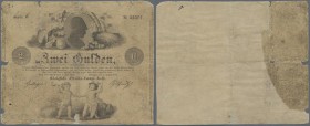 Deutschland - Altdeutsche Staaten: Königreich Württemberg, Königliche Staats-Haupt-Kasse 2 Gulden 1849, PiRi A530, sehr stark gebraucht mit größeren E...