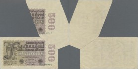Deutschland - Deutsches Reich bis 1945: 500 Millionen Mark 1923 Ro.109e Fehlschnitt, Teile der Note sind mit gleicher KN ”00098992” angehängt. Sehr se...