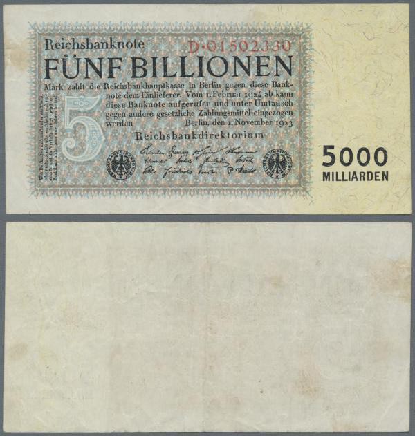 Deutschland - Deutsches Reich bis 1945: Reichsbanknote 5 Billionen Reichsmark 19...