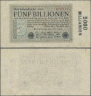 Deutschland - Deutsches Reich bis 1945: 5 Billionen Mark 1923, Wz. Ringe, Fz. GE, KN 6-stellig, Ro.133h, senkrechter Mittelknick und weitere Falten am...