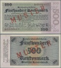 Deutschland - Deutsches Reich bis 1945: 500 Rentenmark 1923 MUSTER, Ro.160M, eine der seltensten deutschen Banknoten mit KN A0556417, rotem Überdruck ...