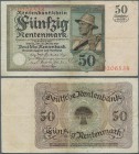 Deutschland - Deutsches Reich bis 1945: 50 Rentenmark 1925, Ro.162 in stärker gebrauchter Erhaltung mit kleinen Rissen am oberen Rand und kleinem Loch...