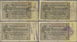 Deutschland - Deutsches Reich bis 1945: Kleines Lot mit 12 belgischen Abstempelungen auf 1 Rentenmark, dabei verschiedene Zeilen- und Gemeindestempel,...