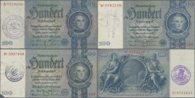 Deutschland - Deutsches Reich bis 1945: Lot mit 7 belgischen Abstempelungen auf 100 Reichsmark, dabei verschiedene Zeilen- und Gemeindestempel, z.B. B...