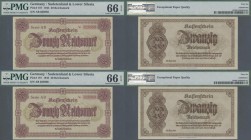 Deutschland - Deutsches Reich bis 1945: Lot mit 4 Banknoten 20 Reichsmark 1945, Ro.186, alle PMG geprüft 66 Gem Uncirculated EPQ. (4 Stück) ÷ Lot with...