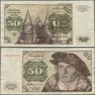 Deutschland - Bank Deutscher Länder + Bundesrepublik Deutschland: 50 DM 1960, Ro.265a Fehldruck, Teile des Druckbildes der Vorderseite mit der Guilloc...
