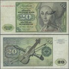 Deutschland - Bank Deutscher Länder + Bundesrepublik Deutschland: 20 DM 1970, Ro.271a Abklatsch, Teile der Rückseite sind auf das Portrait der Vorders...