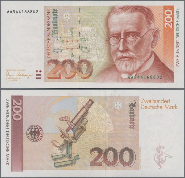 Deutschland - Bank Deutscher Länder + Bundesrepublik Deutschland: 200 DM 1989, R...