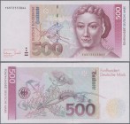 Deutschland - Bank Deutscher Länder + Bundesrepublik Deutschland: 500 DM 1993 Ersatznote Serie ”YA/A”, Ro.307b in kassenfrischer Erhaltung: UNC ÷ 500 ...