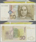 Deutschland - Bank Deutscher Länder + Bundesrepublik Deutschland: 50 DM 1996 Ro.309a mit Teilen des Randstückes des Bogens, diagonaler Knick sonst ein...