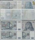 Deutschland - Bank Deutscher Länder + Bundesrepublik Deutschland: Kleines Lot mit vier Noten zu je 10 DM, bei denen das Druckbild der Vorder- oder Rüc...