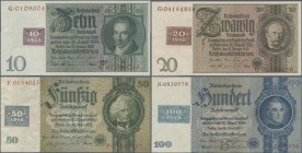 Deutschland - DDR: Kuponausgaben 1948 mit 10, 20, 50 und 100 Mark, Ro.334, 335, 337, 338 in kassenfrischer Erhaltung: UNC. (4 Werte) ÷ Adhesive stamp ...