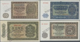 Deutschland - DDR: Mustersatz der Deutschen Notenbank 1948 von 50 Pfennig bis 1000 Mark 1948, alle aus laufender Serie, mit Perforation und Balkenstem...