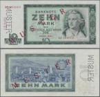Deutschland - DDR: 10 Mark 1964 mit Perforation und rotem Überdruck ”MUSTER” und zusätzlicher aufgestempelter 5-stelliger KN ”00022” am linken Rand, R...