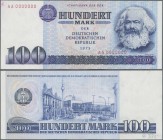 Deutschland - DDR: 100 Mark 1975 MUSTER mit Seriennummer ”AA 0000000”, mit kleinem roten Kreuz oben links als Probe, die KN ist wischfest, Ro.363M5, k...
