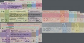 Deutschland - DDR: Lot mit 17 Banknoten der Forum Außenhandelsgesellschaft m.b.H. mit 3 x 50 Pfennig, 2 x 1, 2 x 5, 2 x 10, 3 x 50, 100 und 4 x 500 Ma...