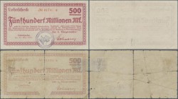 Deutschland - Notgeld - Rheinland: Lieberhausen, Bürgermeisteramt, 500 Mio. Mark, 20.10.1923, vollständig gedruckter Lohnscheck auf Städtische Sparkas...