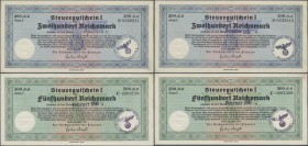 Deutschland - Deutsches Reich bis 1945: Steuergutscheine. Lot von 5 Steuergutscheinen I zu 200 RM 1939/40 in leicht gebraucht und kassenfrisch und 2 z...