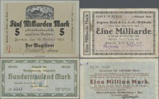 Deutschland - Notgeld: Hochinflation 1923, Zusammenstellung von 127 Scheinen quer durch Deutschland, mit Erinnerungs-Umschlag der Stadt Kaiserslautern...