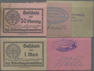 Deutschland - Notgeld - Ehemalige Ostgebiete: Posen, Posen, Kgl. Ansiedlungskommission, 5 (9), 10 (13), 50 (11) Pf., 1 Mark (14), o. D., mit rs. Stemp...