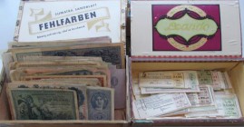 Deutschland: Eine Zigarrenkiste mit ca. 200 Banknoten, überwiegend 1904-1923 überwiegend also Darlehenskassenscheine + Inflationsgeld, eine zweite Zig...