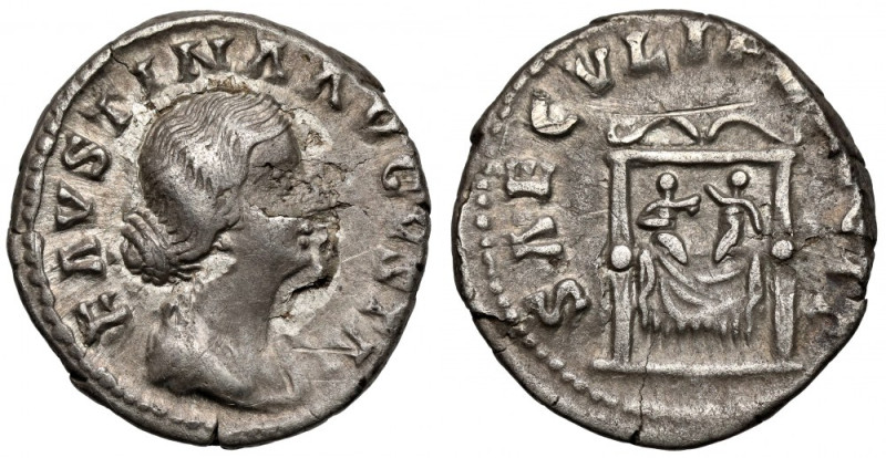 Faustyna II Młodsza (161-175 n.e.) Denar, Rzym Awers: Popiersie cesarzowej ze zw...