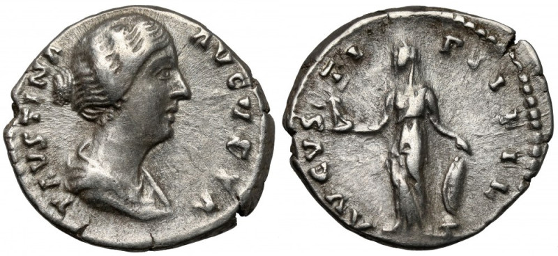 Faustyna II Młodsza (161-175 n.e.) Denar, Rzym Awers: Popiersie cesarzowej w dra...