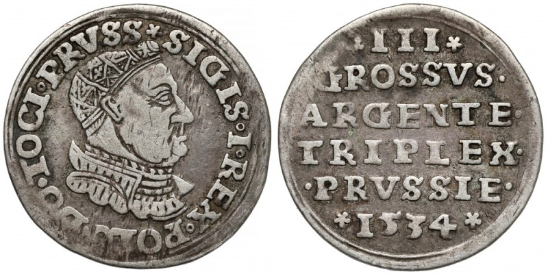 Zygmunt I Stary, Trojak Toruń 1534 - ozdobna zbroja - rzadki Trojaki króla Zygmu...