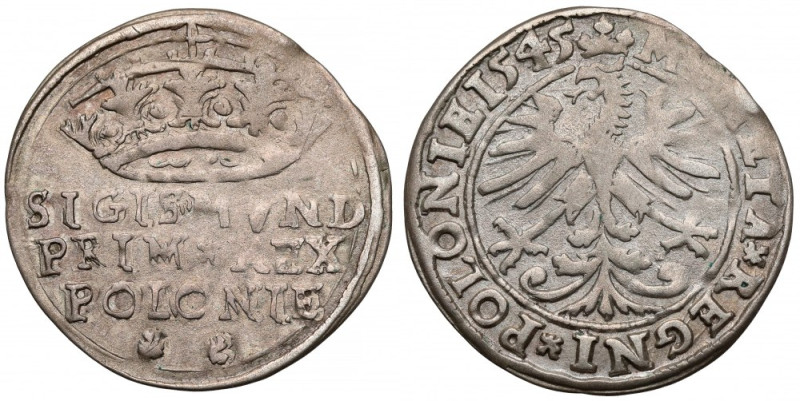 Zygmunt I Stary, Grosz Kraków 1545 - RZADKA korona Pierwszy rocznik wybity po ki...