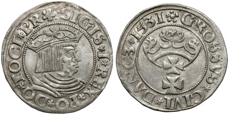 Zygmunt I Stary, Grosz Gdańsk 1531 Ładna sztuka.&nbsp; Odmiana z późnym dla tego...
