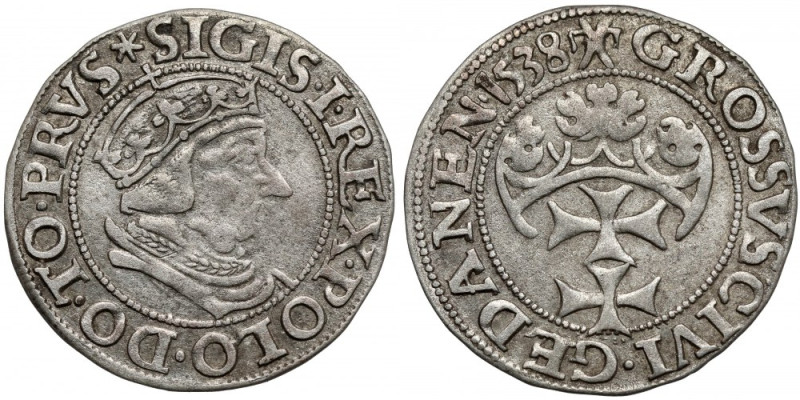 Zygmunt I Stary, Grosz Gdańsk 1538 Odmiana z tytulaturą zakończoną PRVS.&nbsp; W...